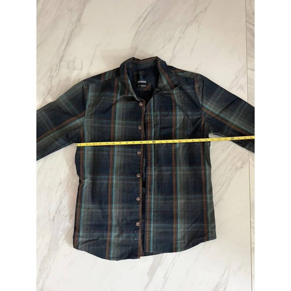 Prana Shirt Mens Medium Blue Plaid Button Up Cotton Blend